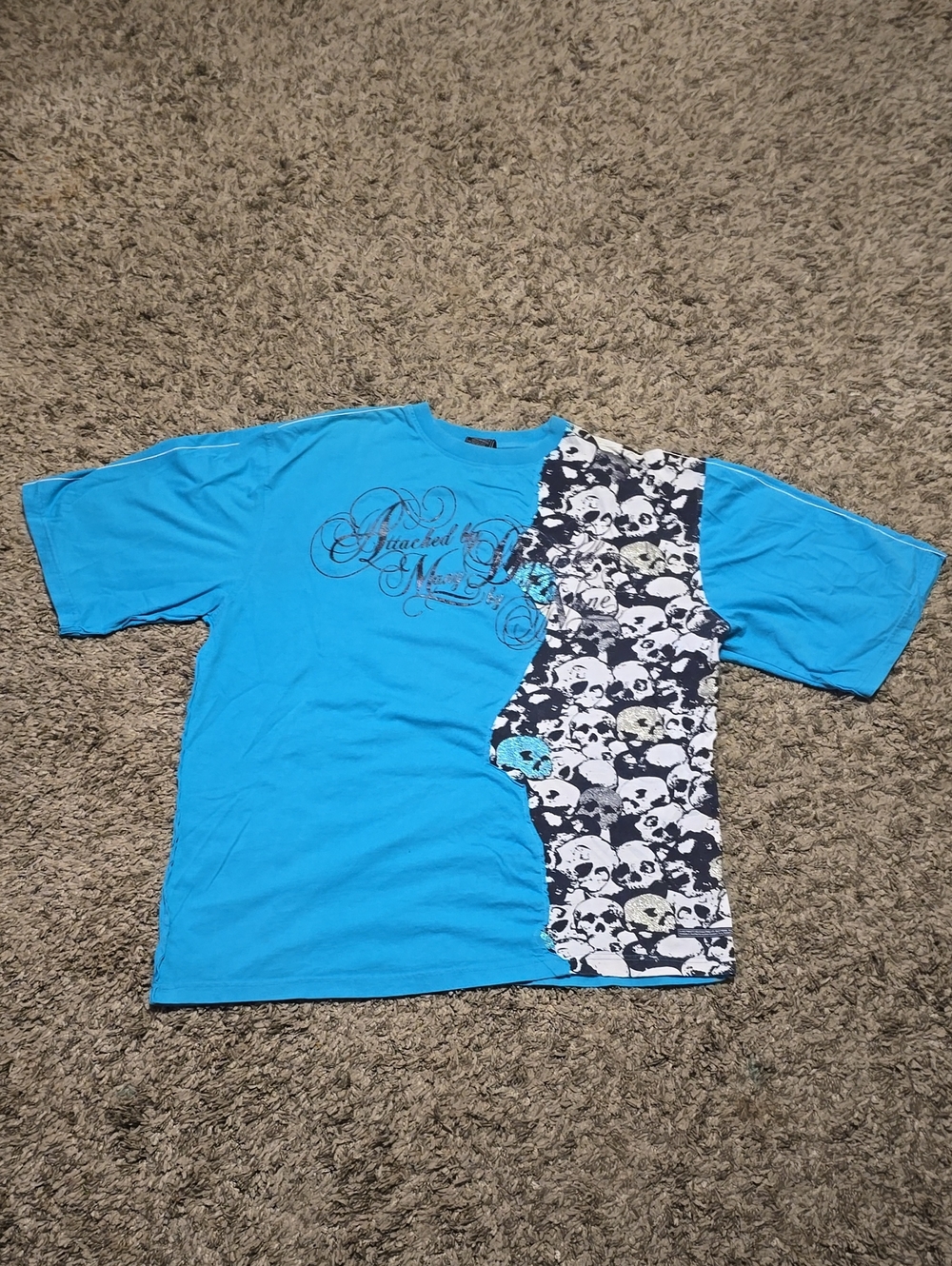 Men's Blue Short Sleeve Tee with Skull Print Panel